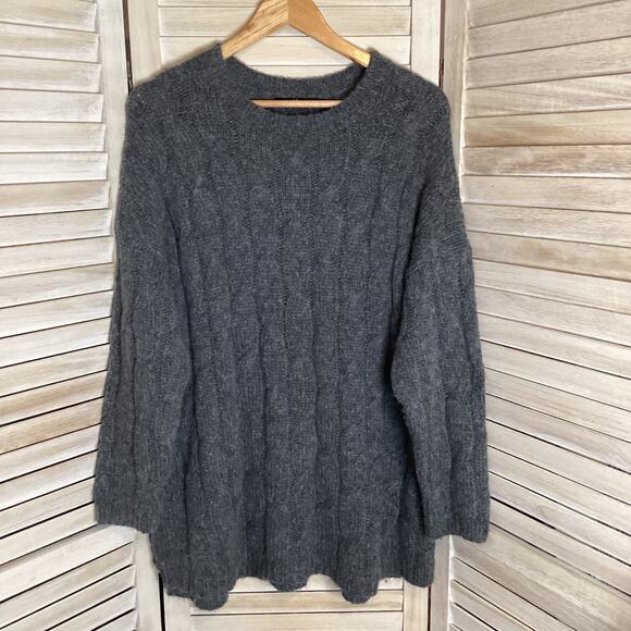 Jarbo Rinnova Charcoal Gray Soft Baby Alpaca Cableknit Tunic Sweater S $548 - Picture 1 of 10